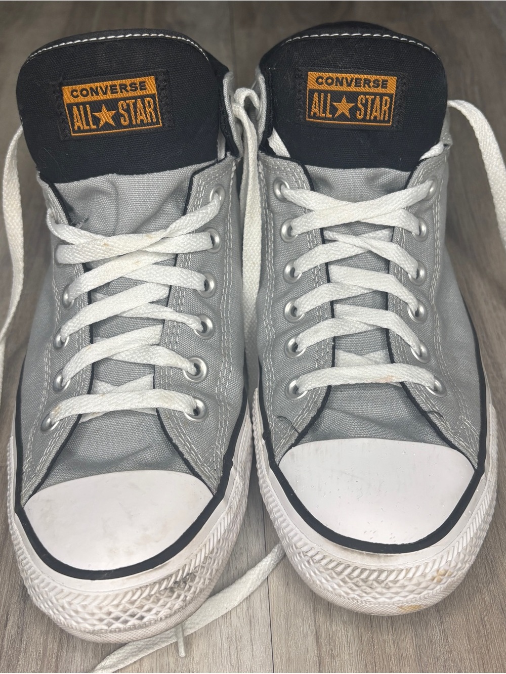 Converse Gray High-Top Sneakers with Black Tongue and White Laces